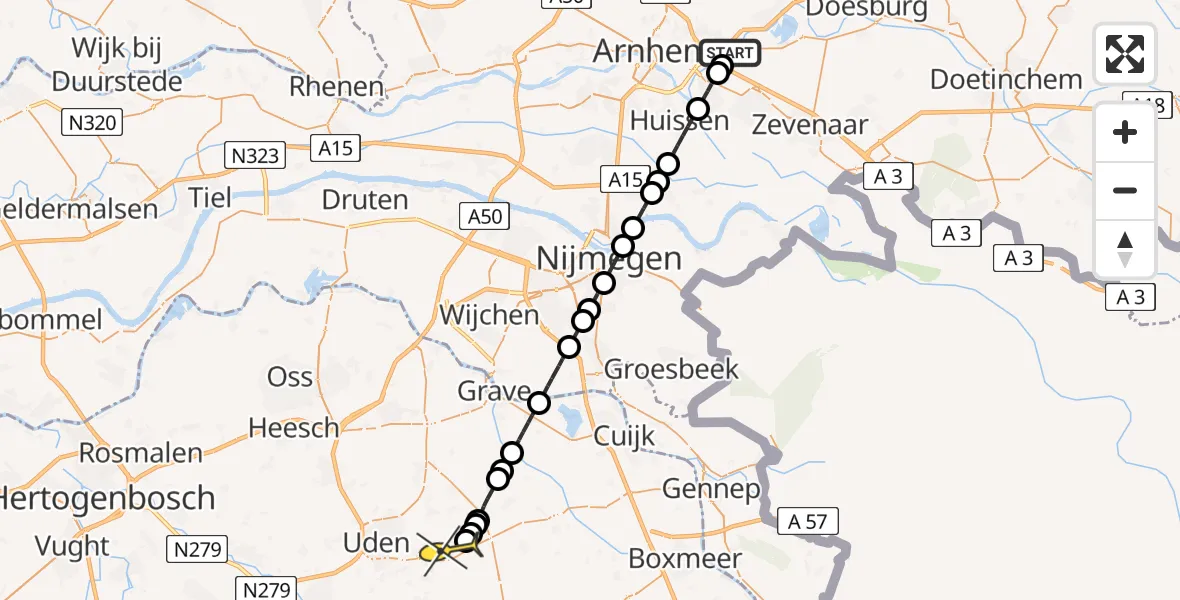 Routekaart van de vlucht: Lifeliner 3 naar Vliegbasis Volkel, IJsseldijk