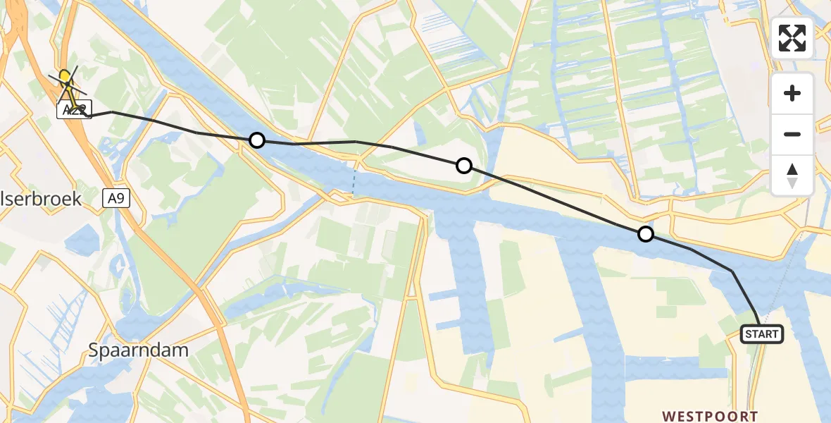 Routekaart van de vlucht: Lifeliner 1 naar Velsen-Zuid, Daalderweg