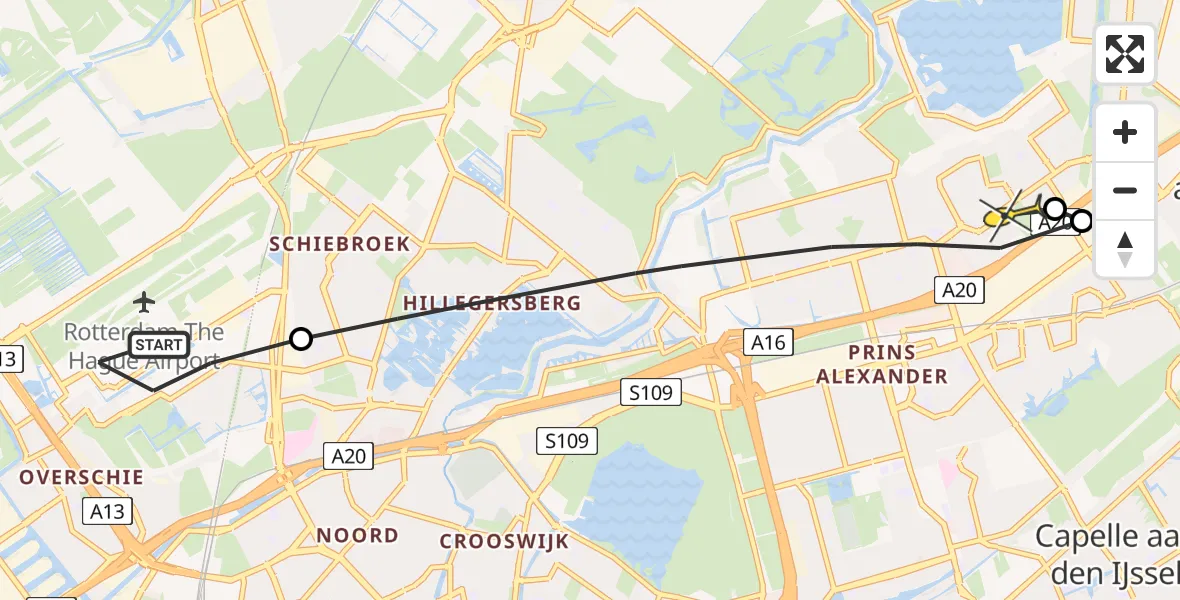 Routekaart van de vlucht: Lifeliner 2 naar Rotterdam, Fairoaksbaan