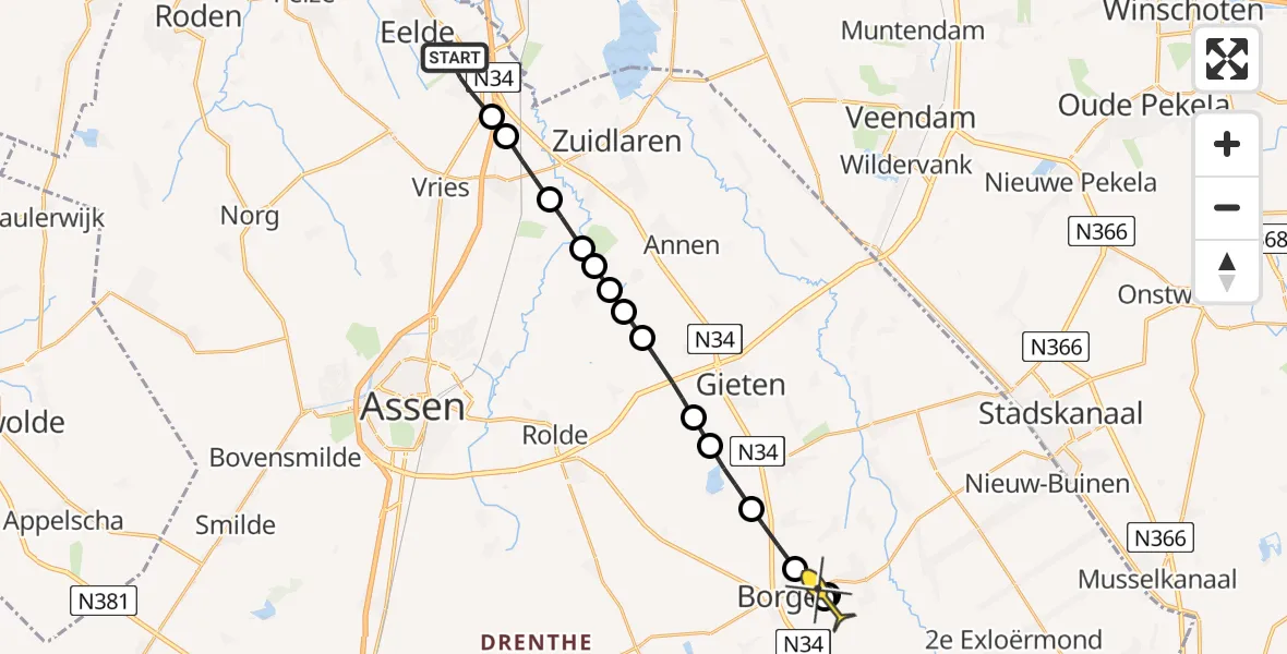 Routekaart van de vlucht: Lifeliner 4 naar Borger, Noordesstraat