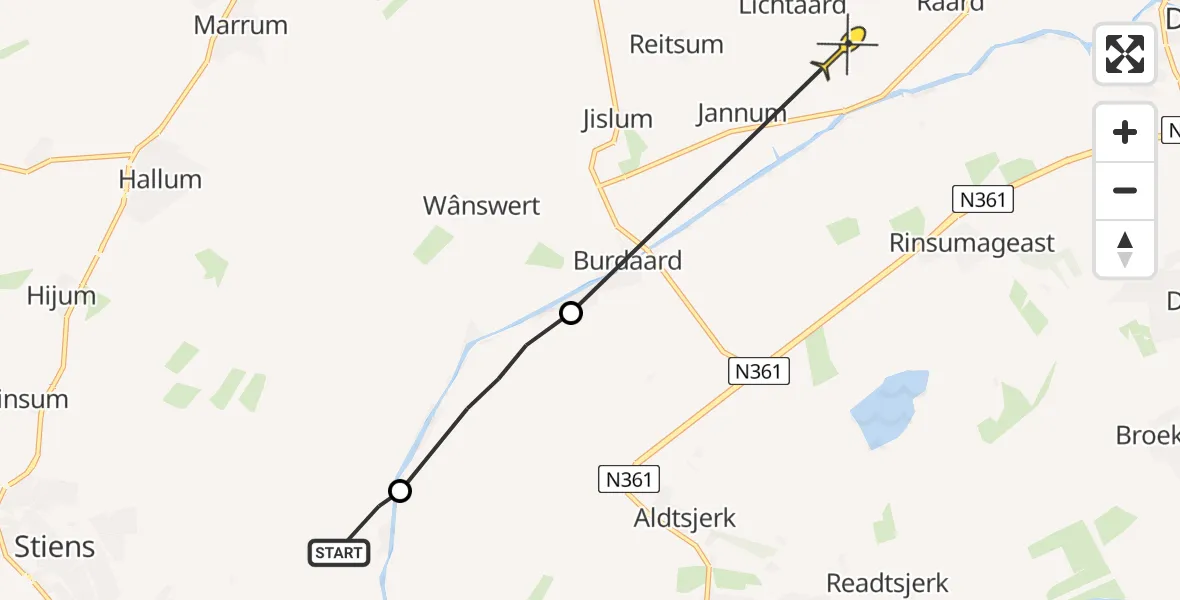 Routekaart van de vlucht: Ambulancehelikopter naar Lichtaard, Wyns