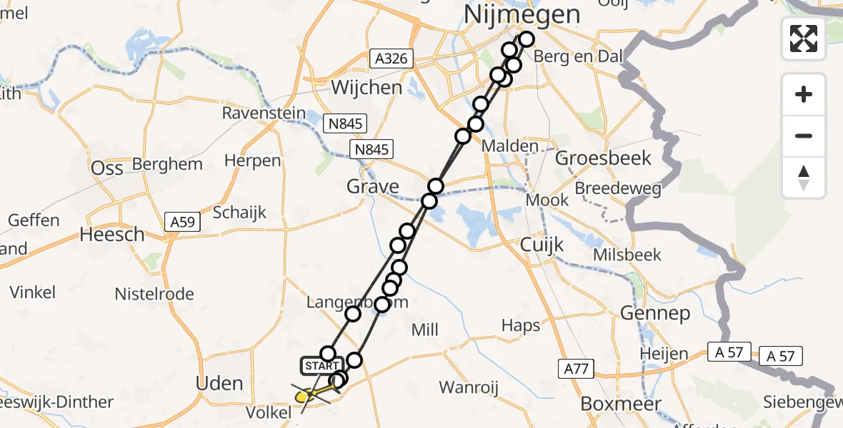 Routekaart van de vlucht: Lifeliner 3 naar Vliegbasis Volkel, Trentsedijk