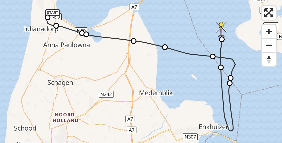 Routekaart van de vlucht: Kustwachthelikopter naar Stavoren, Kortevliet