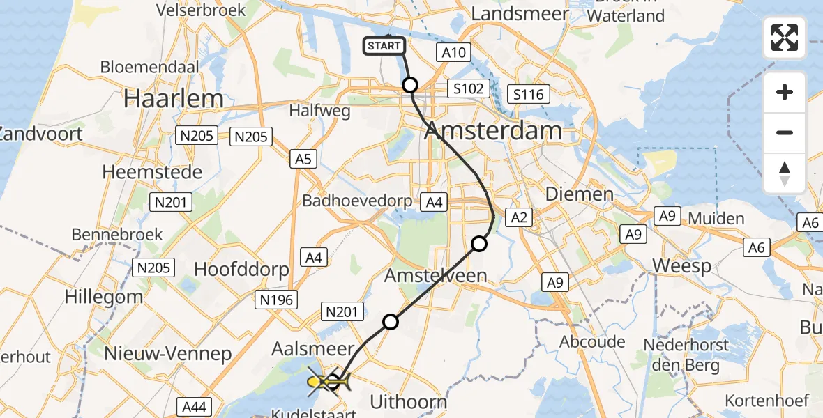 Routekaart van de vlucht: Lifeliner 1 naar Aalsmeer, Kajuitpad