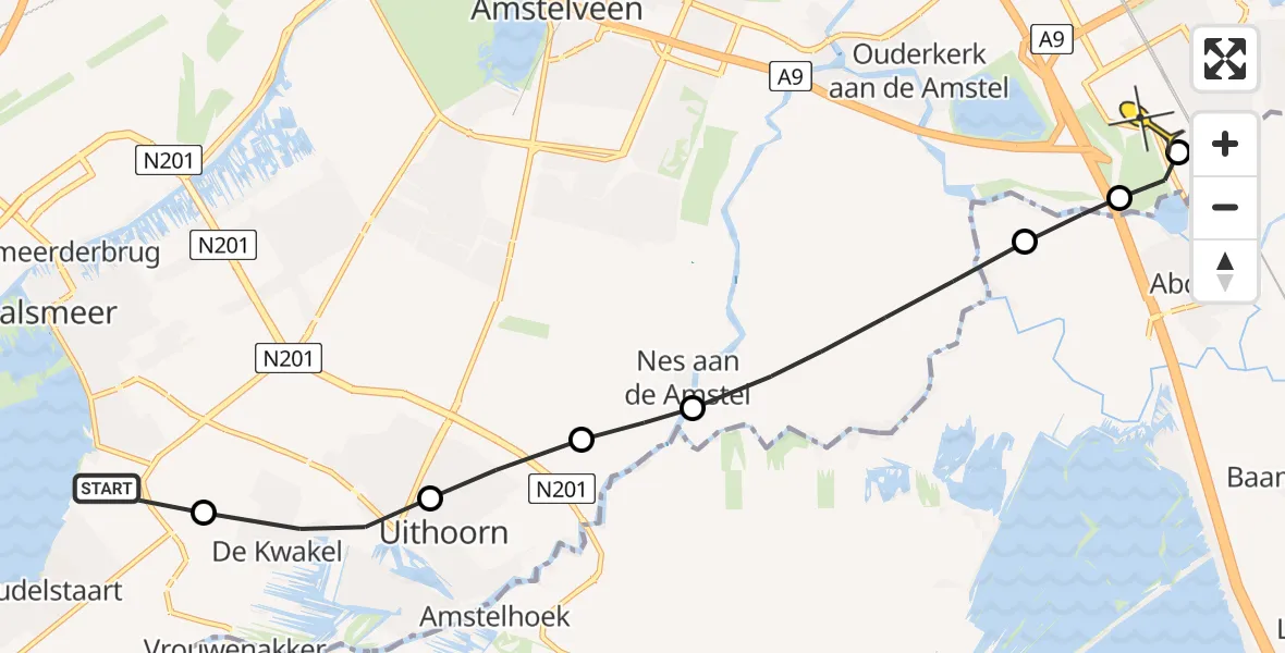 Routekaart van de vlucht: Lifeliner 1 naar Academisch Medisch Centrum (AMC), Hoofdweg