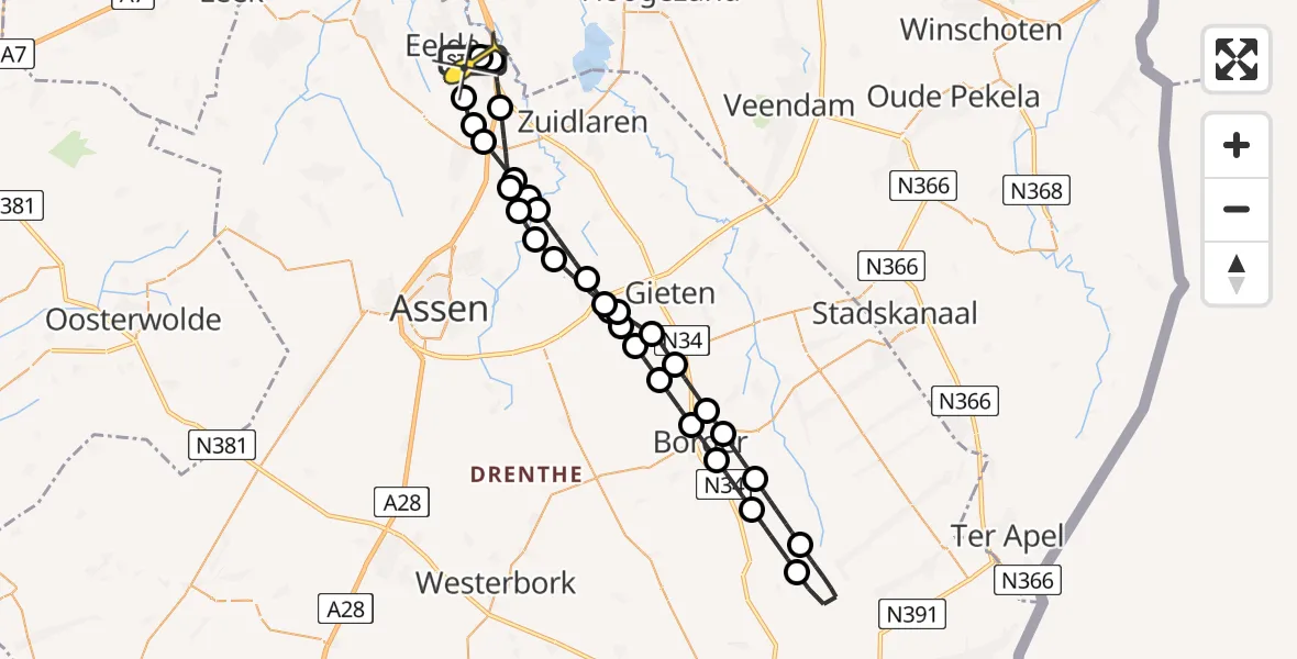 Routekaart van de vlucht: Lifeliner 4 naar Groningen Airport Eelde, Moespot