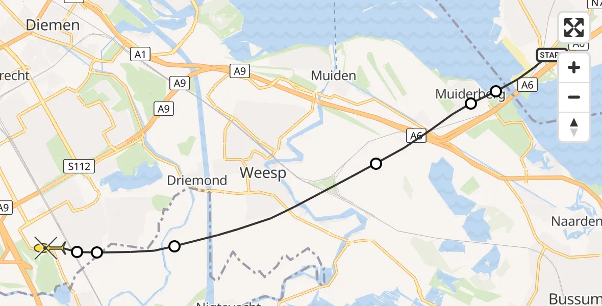 Routekaart van de vlucht: Lifeliner 3 naar Academisch Medisch Centrum (AMC), Helipad