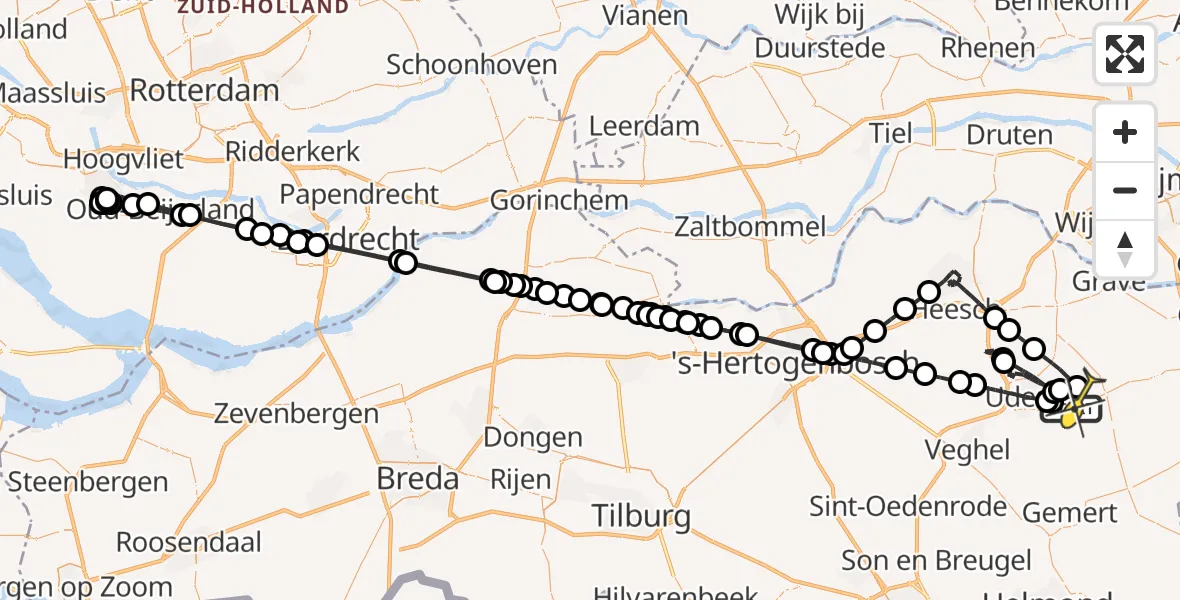 Routekaart van de vlucht: Politieheli naar Vliegbasis Volkel, Venstraat