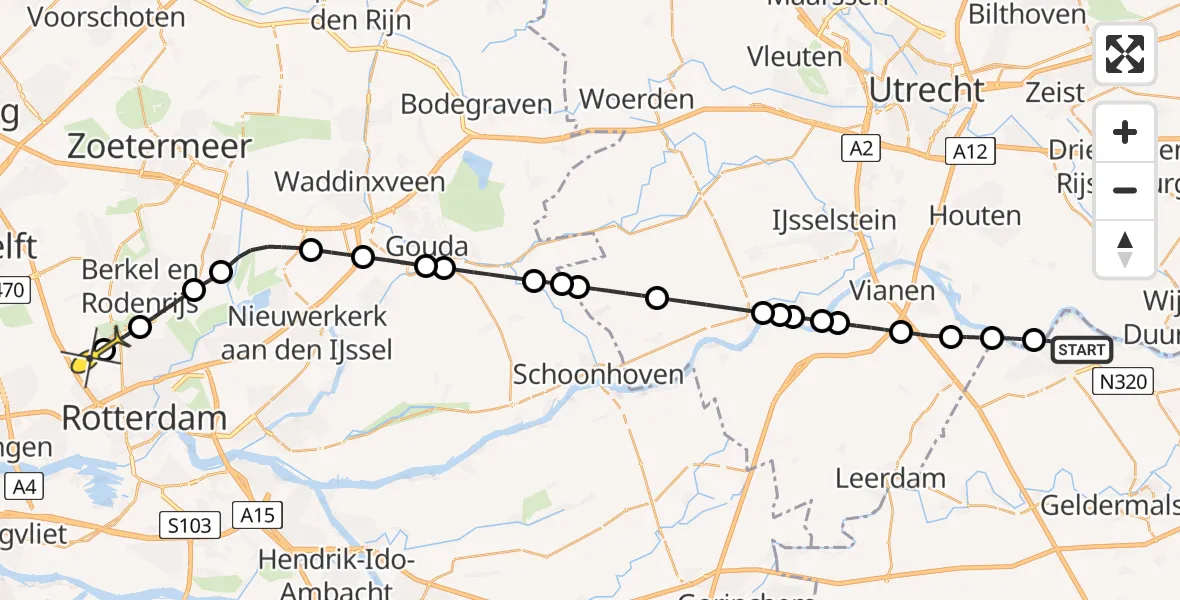 Routekaart van de vlucht: Lifeliner 2 naar Rotterdam The Hague Airport, Waldeck Pyrmontdreef