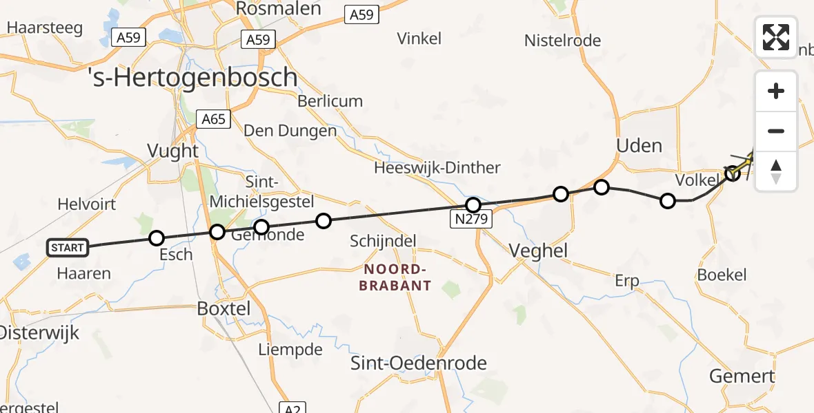 Routekaart van de vlucht: Lifeliner 3 naar Vliegbasis Volkel, Hoge Raam