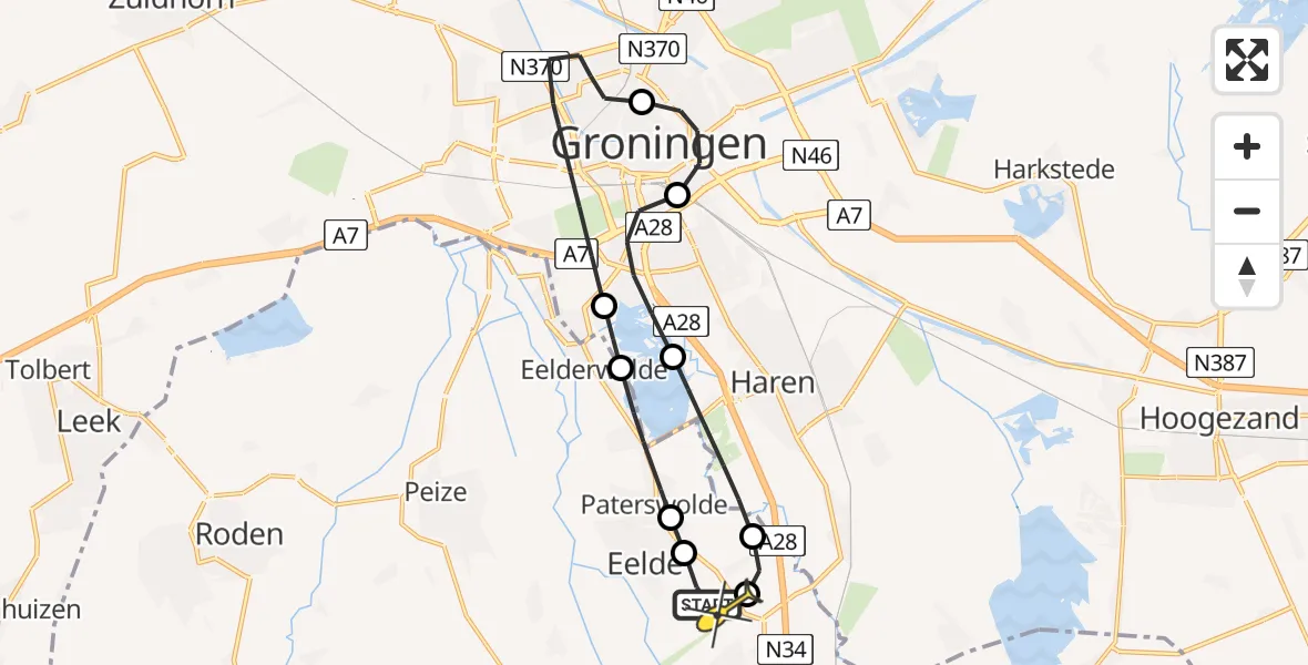 Routekaart van de vlucht: Lifeliner 4 naar Groningen Airport Eelde, Bongerd Groote Veen