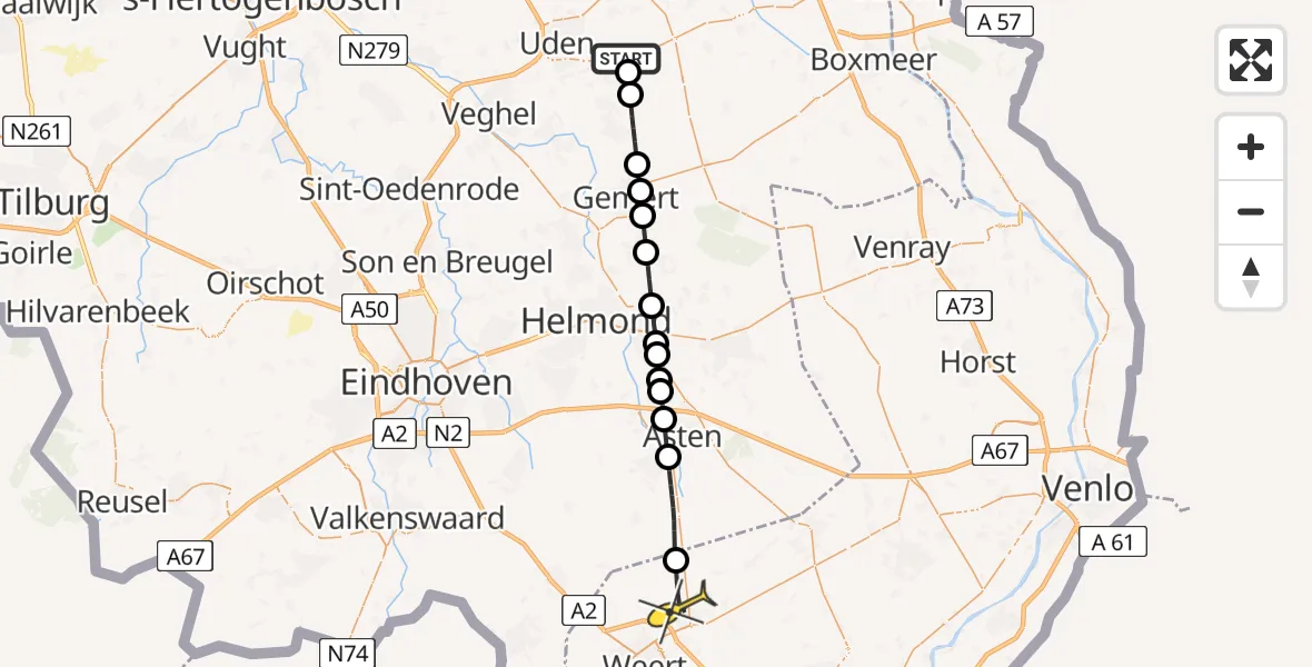 Routekaart van de vlucht: Lifeliner 3 naar Nederweert, Vogelstraat