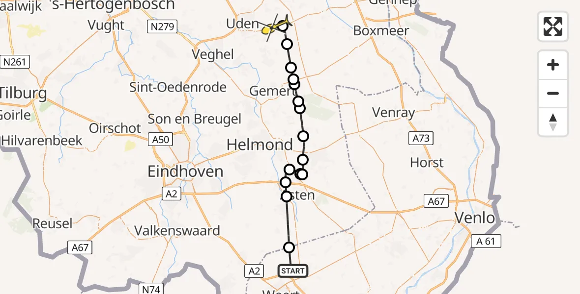 Routekaart van de vlucht: Lifeliner 3 naar Vliegbasis Volkel, Paulusweg