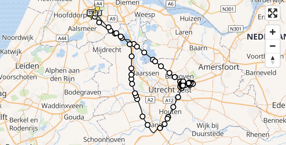 Routekaart van de vlucht: Politieheli naar Schiphol, Voltweg