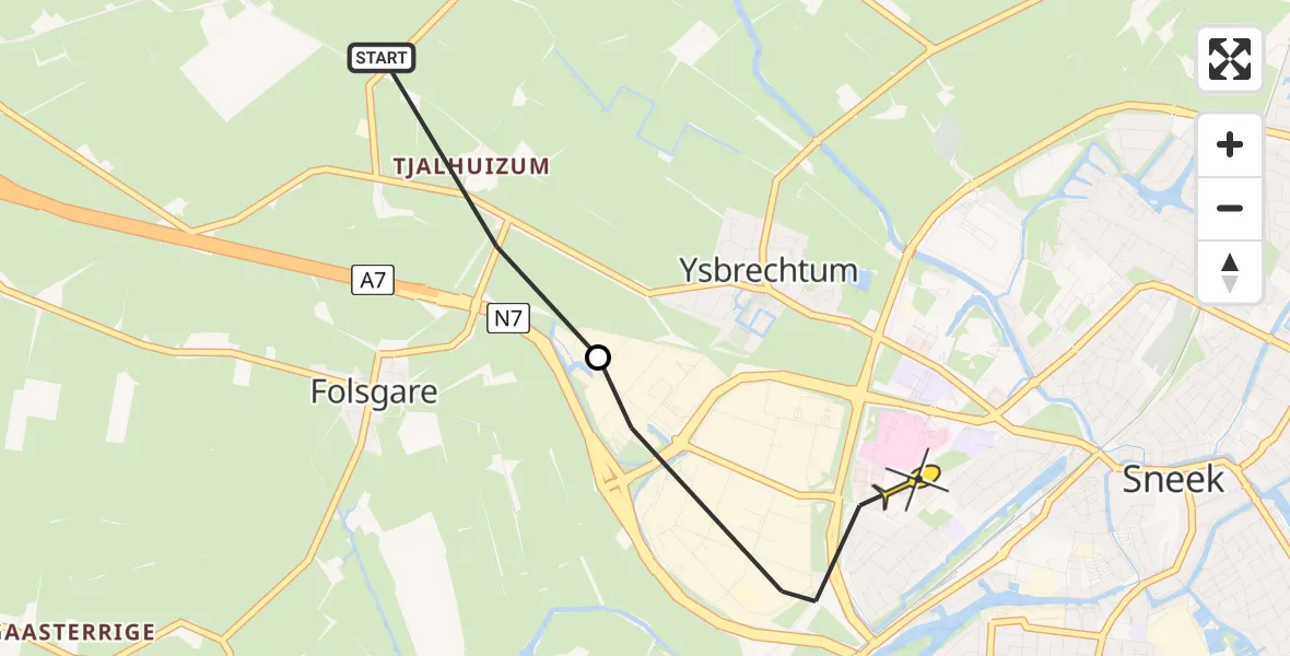 Routekaart van de vlucht: Ambulancehelikopter naar Sneek, Monumentwei
