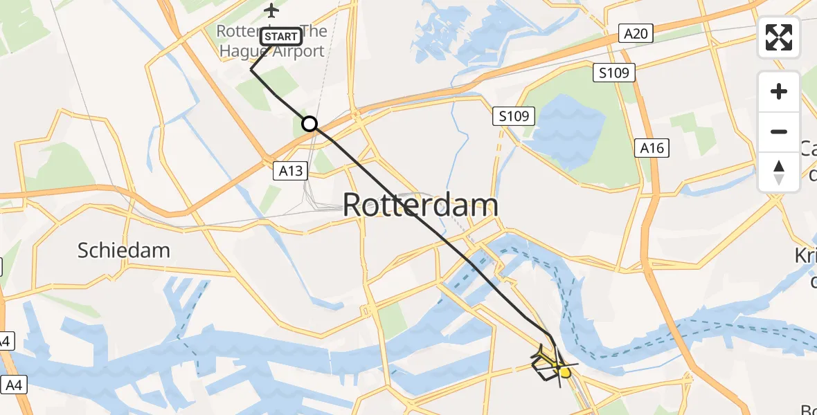 Routekaart van de vlucht: Lifeliner 2 naar Rotterdam, Polderbrug