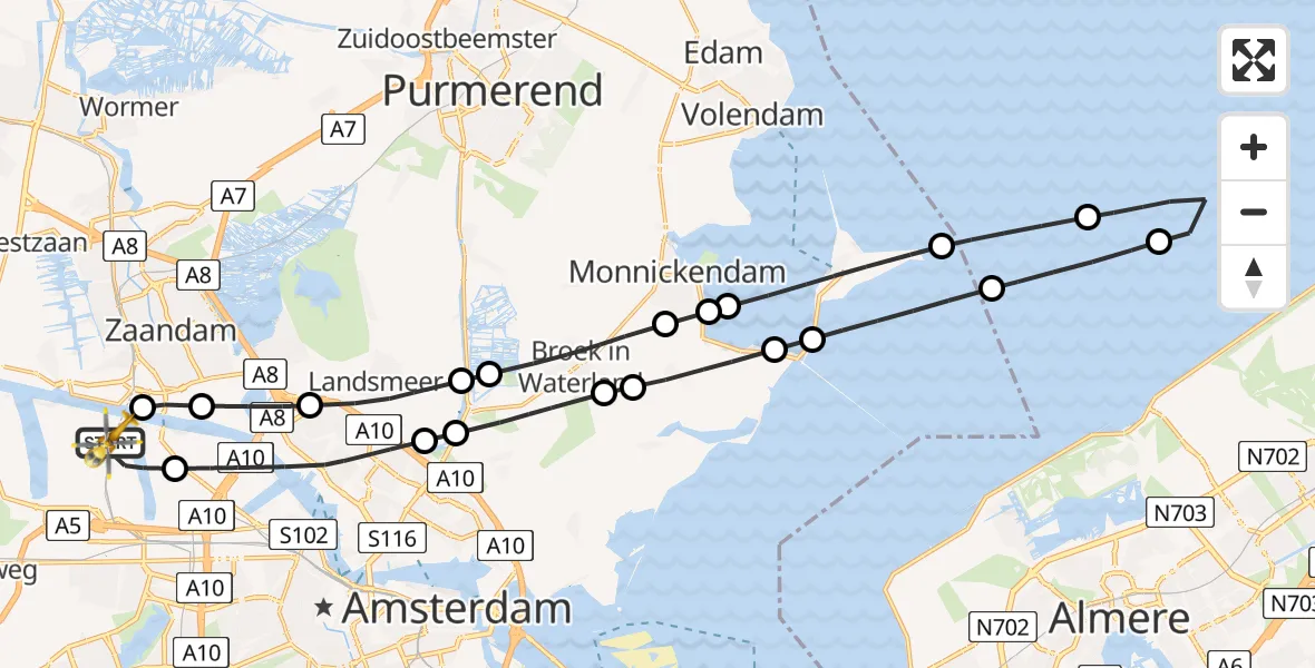 Vluchtroute Traumahelikopter van Amsterdam Heliport naar Amsterdam Heliport