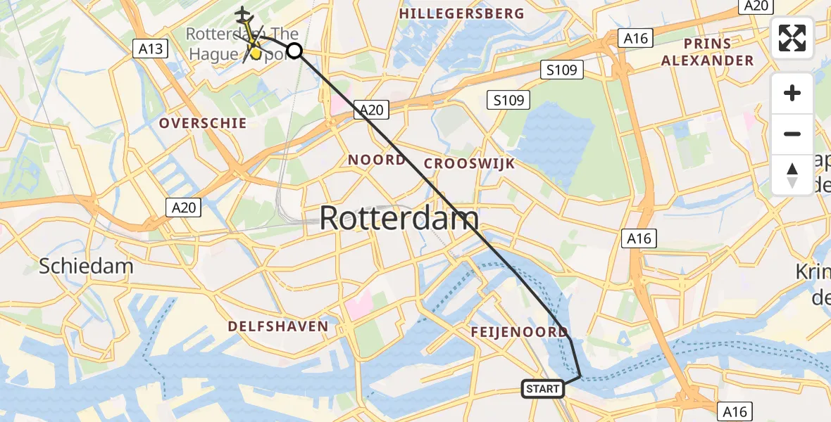 Routekaart van de vlucht: Lifeliner 2 naar Rotterdam The Hague Airport, Buitenbassinweg