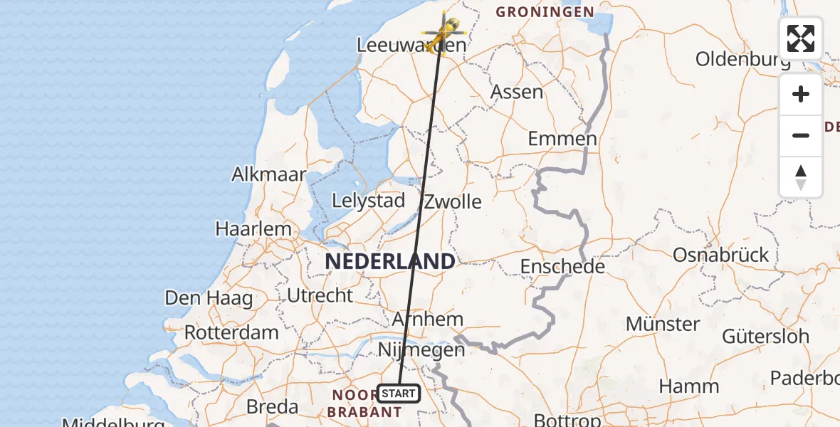 Vluchtroute Traumahelikopter Vliegbasis Volkel - Feanwâlden, 25 maart 2024, 10:42