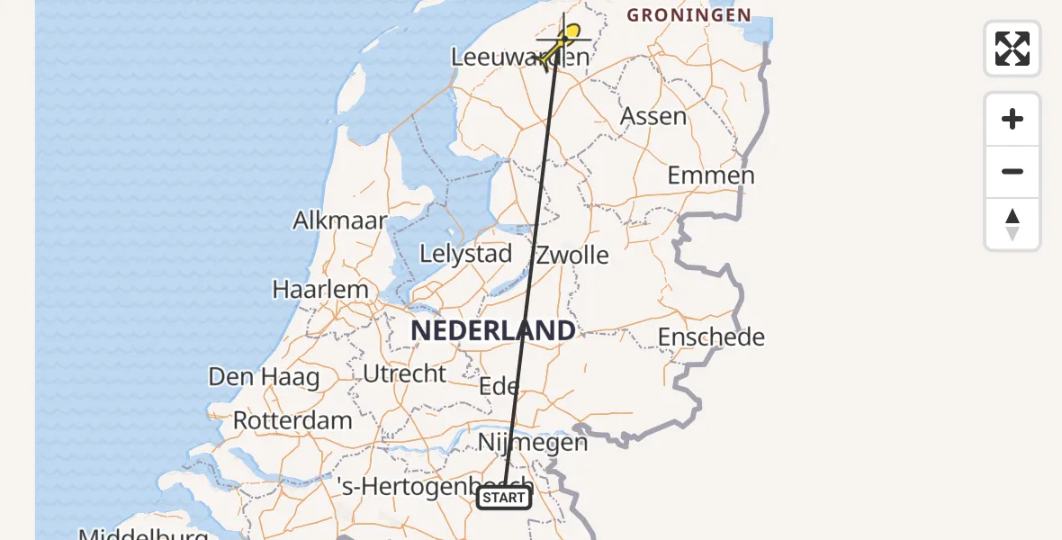 Routekaart van de vlucht: Traumahelikopter naar Feanwâlden, Kûkhernewei