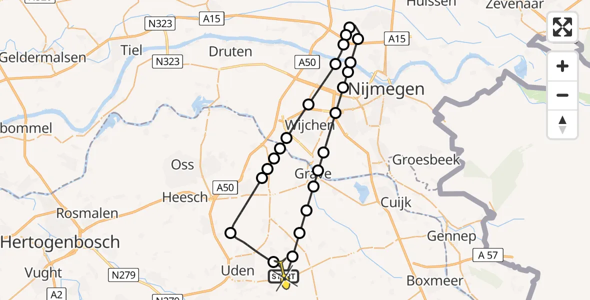 Routekaart van de vlucht: Lifeliner 3 naar Vliegbasis Volkel, Zeelandsedijk