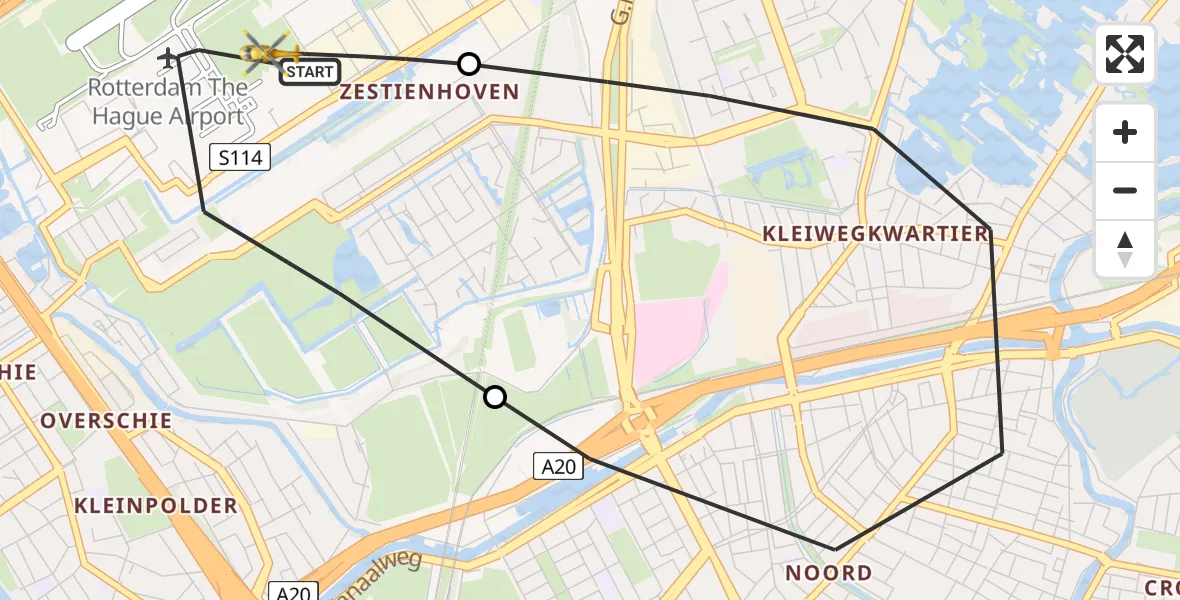 Vluchtroute Traumahelikopter Rotterdam The Hague Airport - Rotterdam The Hague Airport, 25 maart 2024, 10:57
