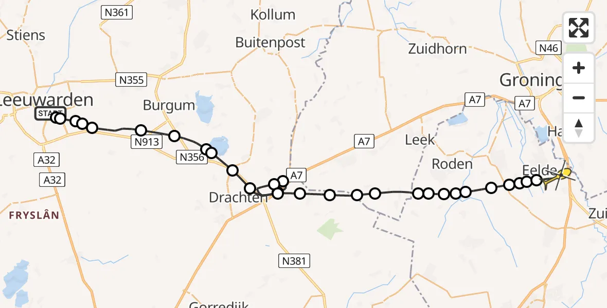 Routekaart van de vlucht: Lifeliner 4 naar Groningen Airport Eelde, Himpenserdyk