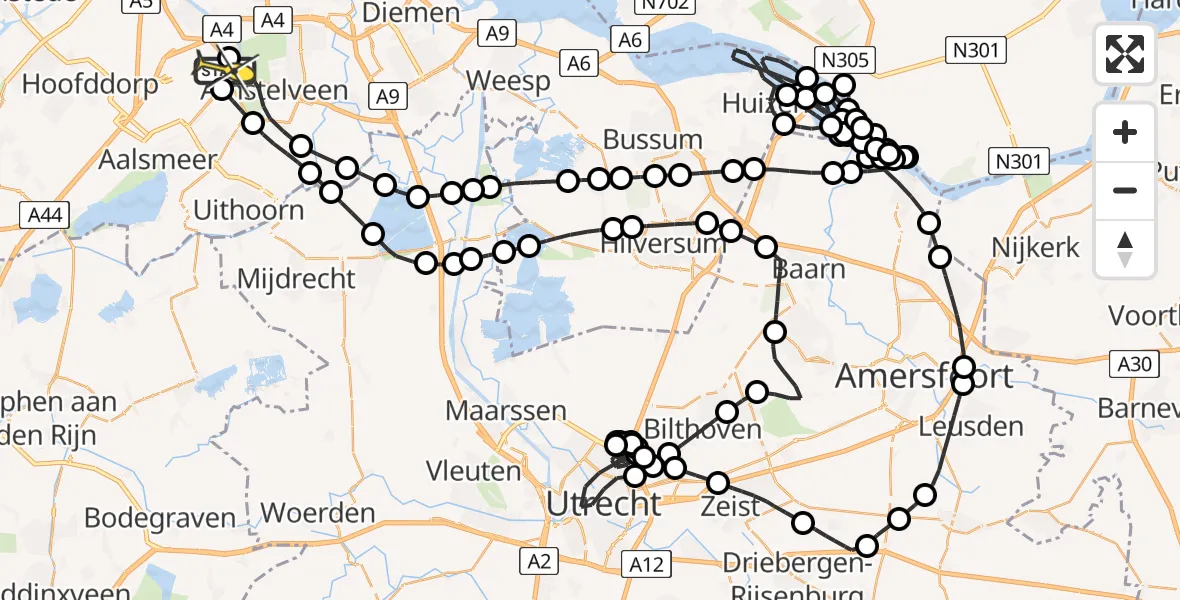 Routekaart van de vlucht: Politieheli naar Schiphol, Mr. Jac. Takkade