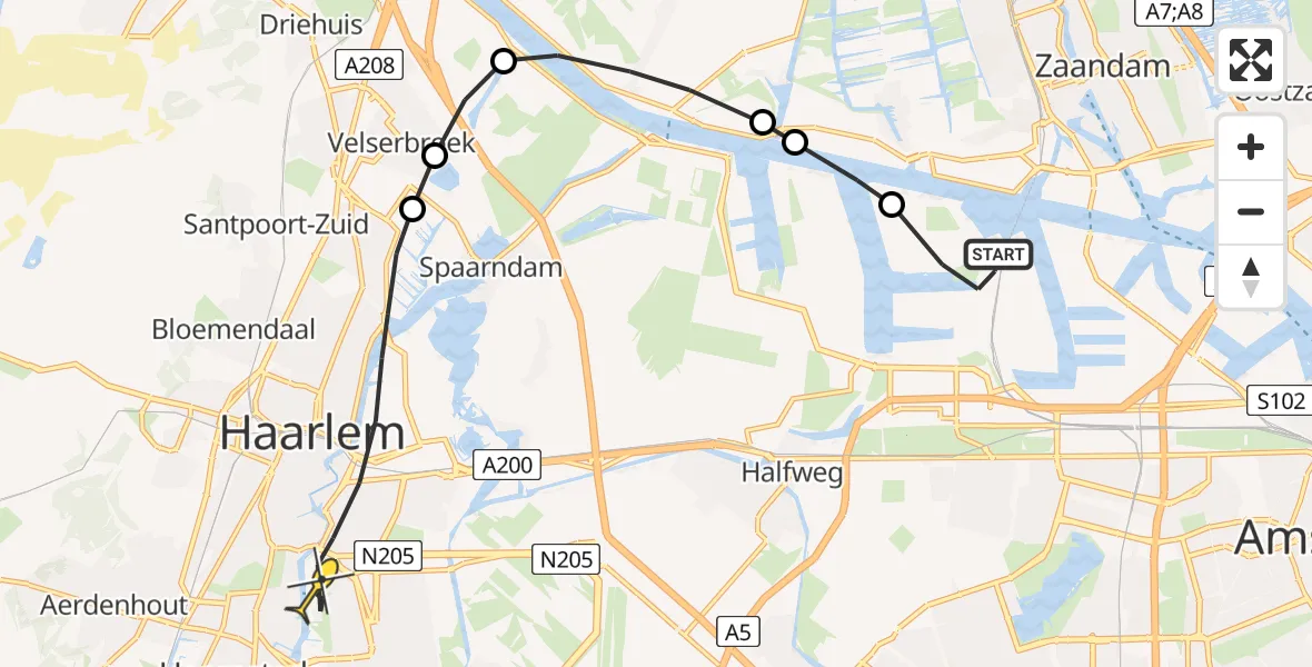Routekaart van de vlucht: Lifeliner 1 naar Haarlem, Hornweg