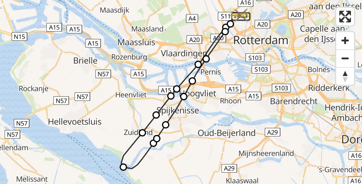 Vluchtroute Traumahelikopter Rotterdam The Hague Airport - Rotterdam The Hague Airport, 25 maart 2024, 12:25