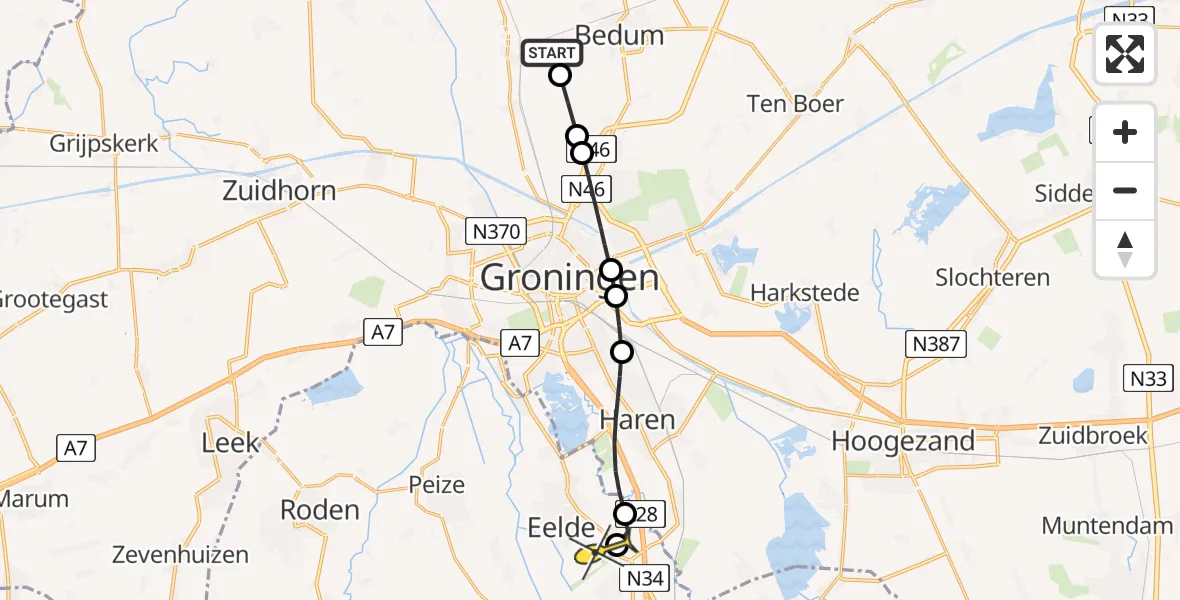 Routekaart van de vlucht: Lifeliner 4 naar Groningen Airport Eelde, Wolddijk