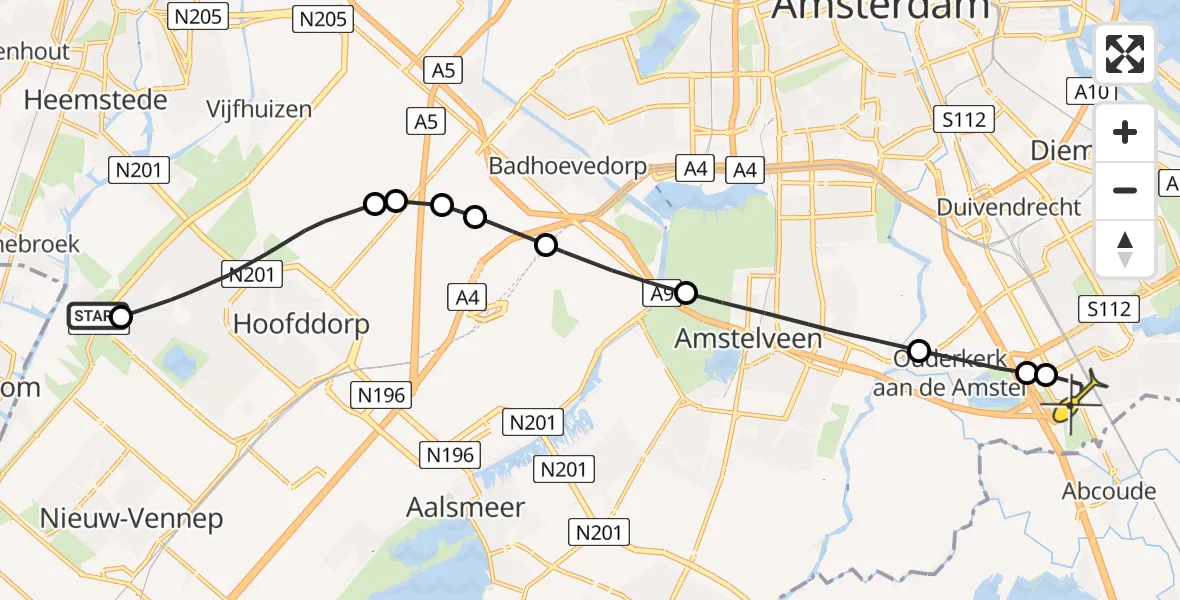 Routekaart van de vlucht: Lifeliner 1 naar Academisch Medisch Centrum (AMC), Leenderbos