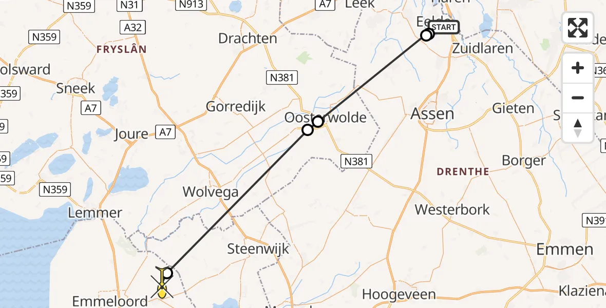 Routekaart van de vlucht: Lifeliner 4 naar Luttelgeest, Veldkampweg