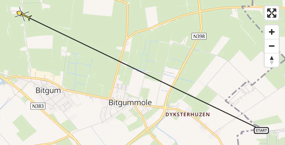 Routekaart van de vlucht: Ambulancehelikopter naar St.-Annaparochie, Langhuisterweg