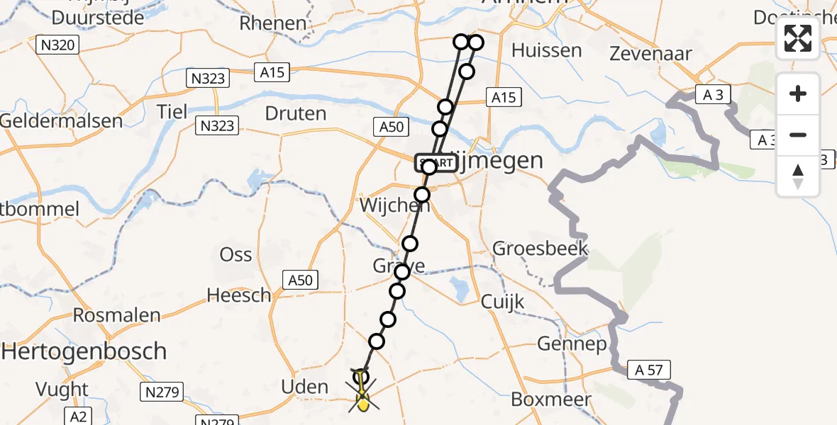 Routekaart van de vlucht: Lifeliner 3 naar Vliegbasis Volkel, Valburgseweg