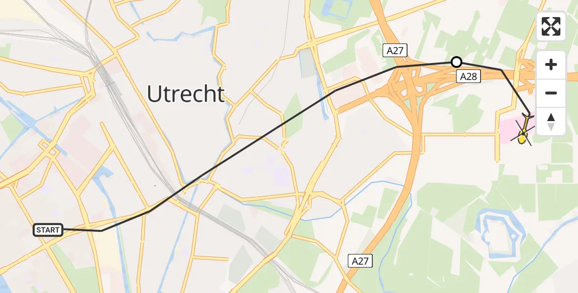 Routekaart van de vlucht: Lifeliner 1 naar Universitair Medisch Centrum Utrecht, Croesestraat