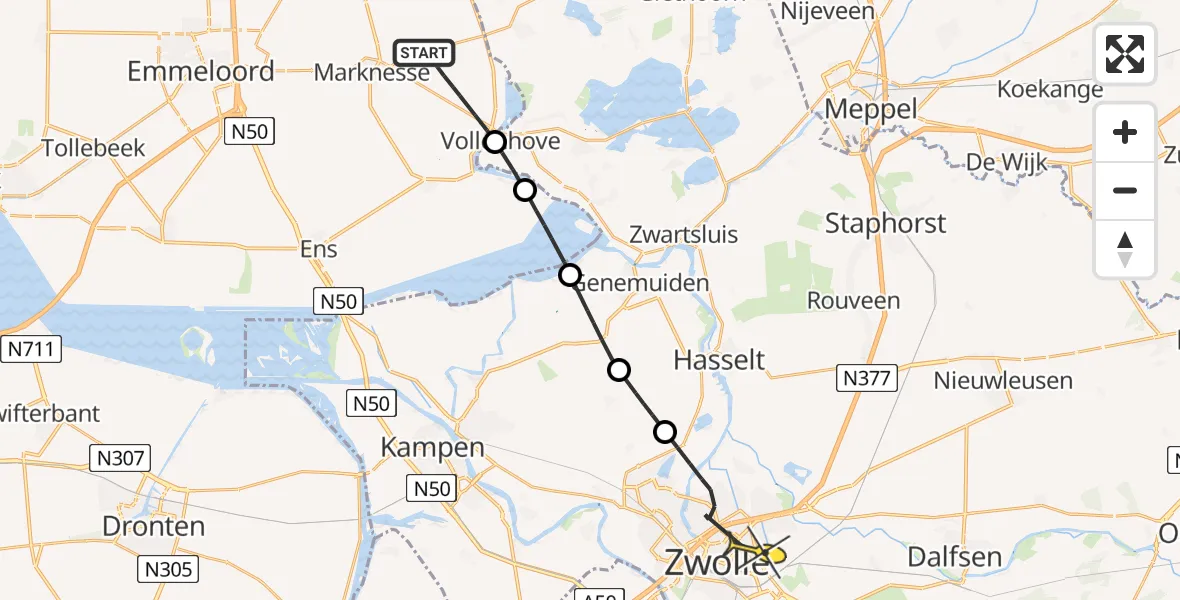 Routekaart van de vlucht: Lifeliner 4 naar Zwolle, Blokzijlerweg