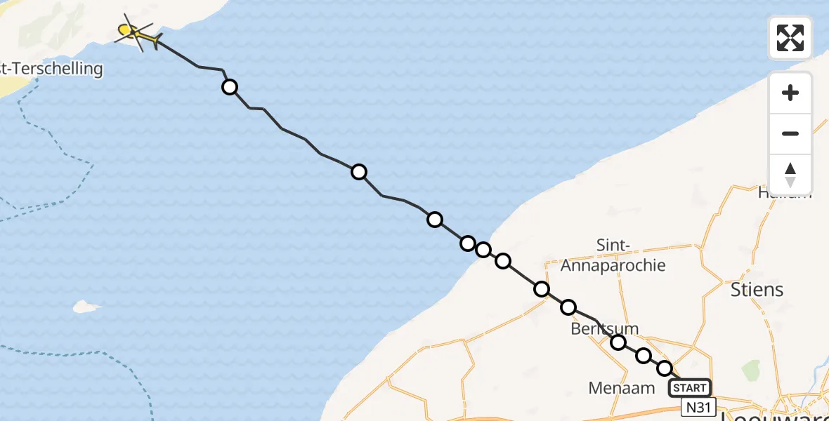Routekaart van de vlucht: Ambulancehelikopter naar Striep, Westerwirdsleane