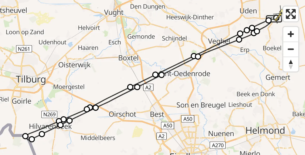 Routekaart van de vlucht: Lifeliner 3 naar Vliegbasis Volkel, Antoniusstraat