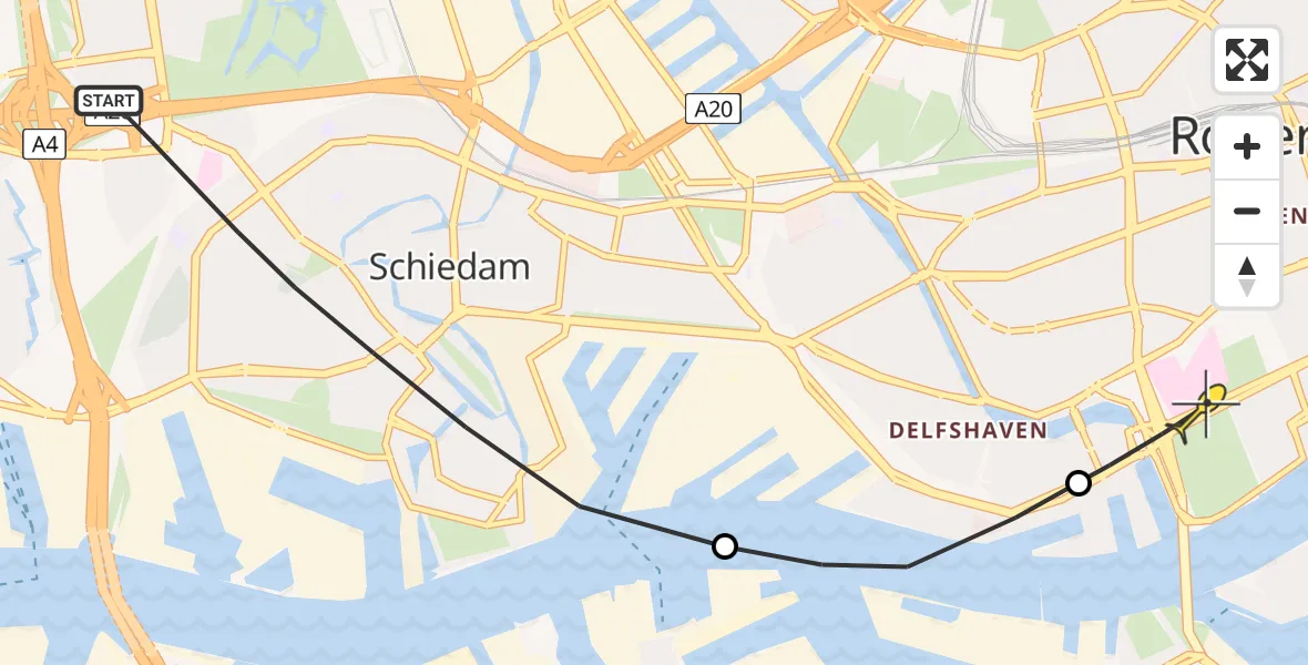 Routekaart van de vlucht: Lifeliner 2 naar Erasmus MC, Ruijs de Beerenbroucklaan