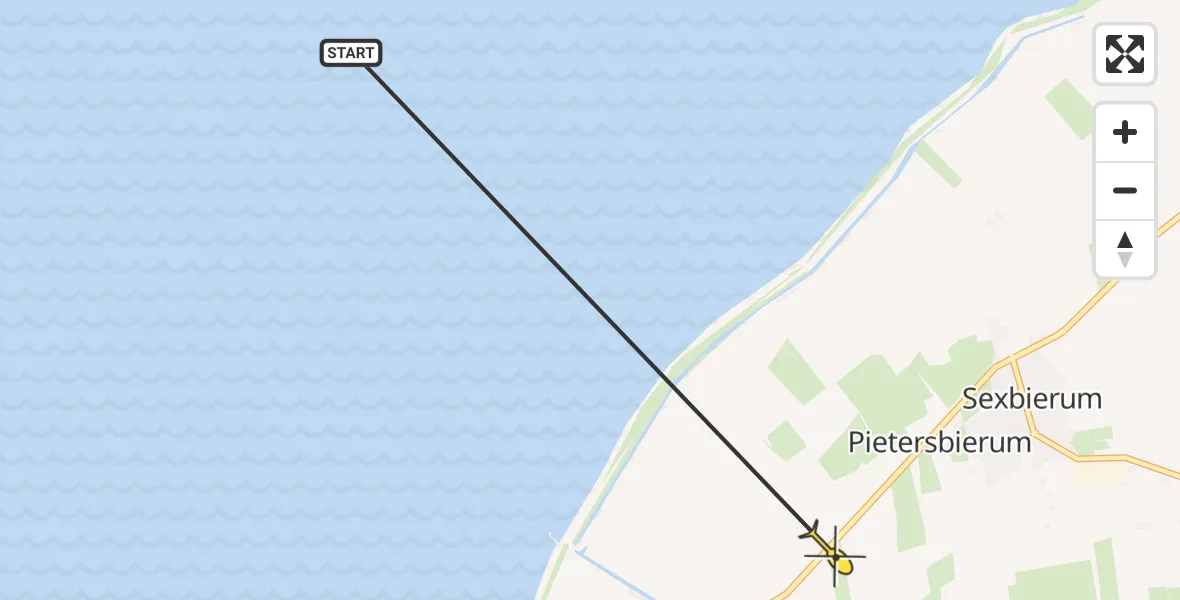 Routekaart van de vlucht: Ambulancehelikopter naar Pietersbierum, Hearewei