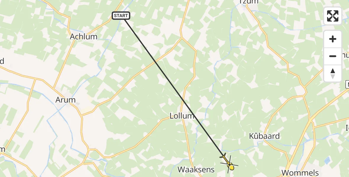 Routekaart van de vlucht: Ambulancehelikopter naar Waaksens, Slachte