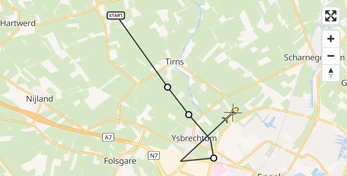 Routekaart van de vlucht: Ambulancehelikopter naar Sneek, Kilewierwei