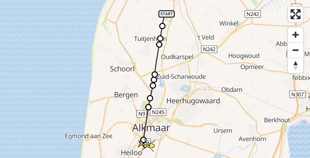 Routekaart van de vlucht: Lifeliner 1 naar Alkmaar, van der Lindenlaan