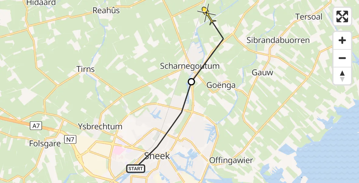 Routekaart van de vlucht: Ambulancehelikopter naar Boazum, Jellen