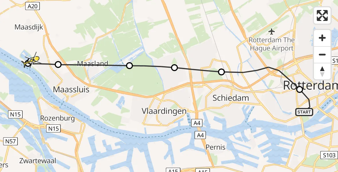 Routekaart van de vlucht: Lifeliner 2 naar Maassluis, Coolsestraat