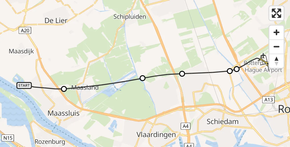 Routekaart van de vlucht: Lifeliner 2 naar Rotterdam The Hague Airport, Zonsopgang