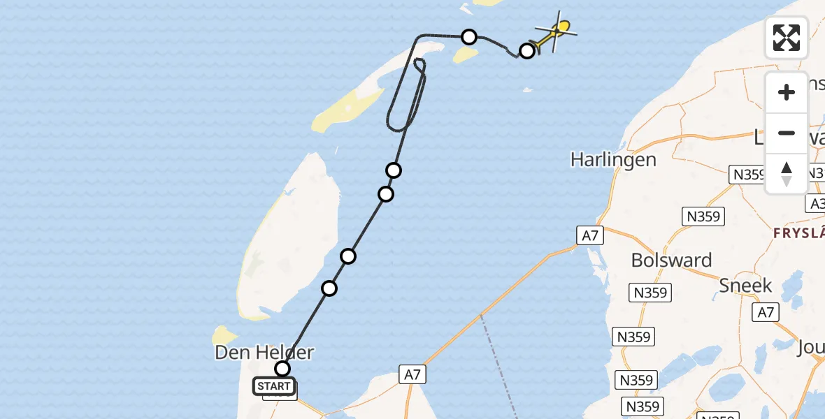 Routekaart van de vlucht: Kustwachthelikopter naar Formerum, Oostoeverweg