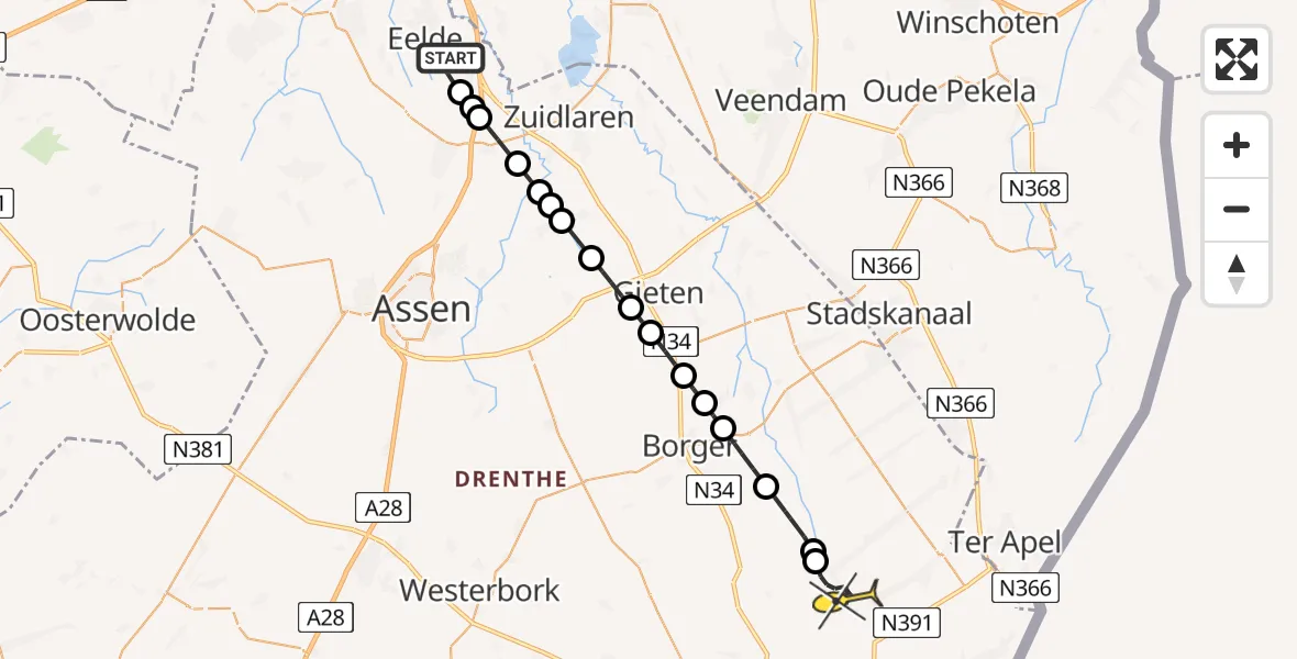 Routekaart van de vlucht: Lifeliner 4 naar Valthermond, Moespot