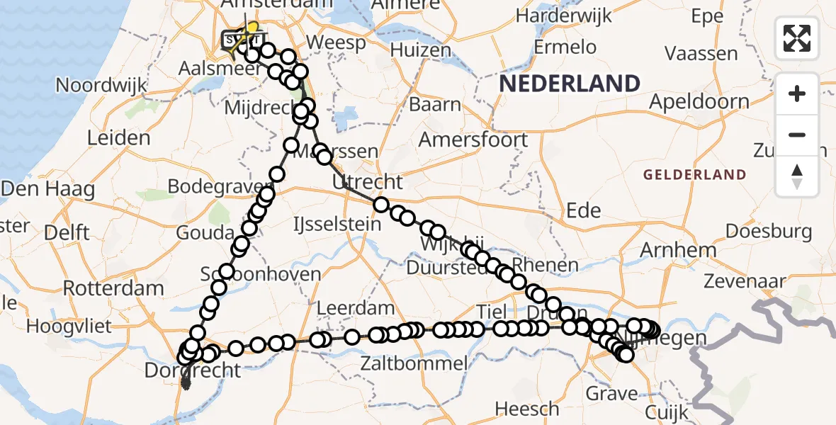 Routekaart van de vlucht: Politieheli naar Schiphol, Amsterdam-Bataviaweg